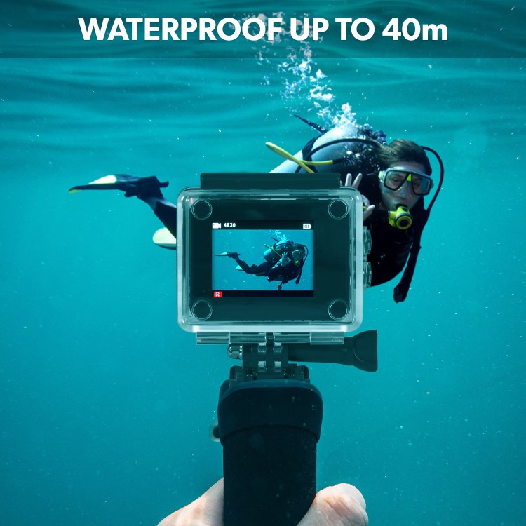 electriQ 4K Ultra HD Dual Screen Waterproof Sports Action Camera - Black